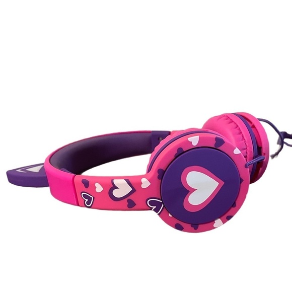 Kids Headphones LED Cat Ears On-Ear Wired Laced Tangle-Free Cables Girls Travel - Picture 2 of 7